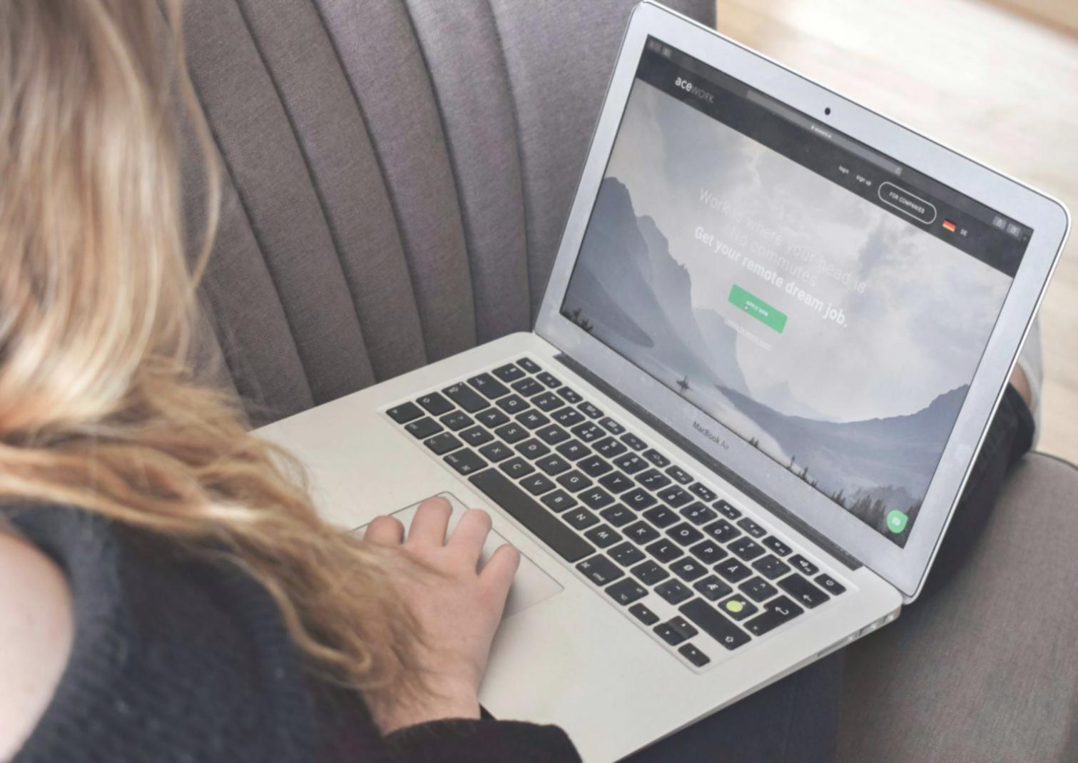 International student setting up banking on laptop